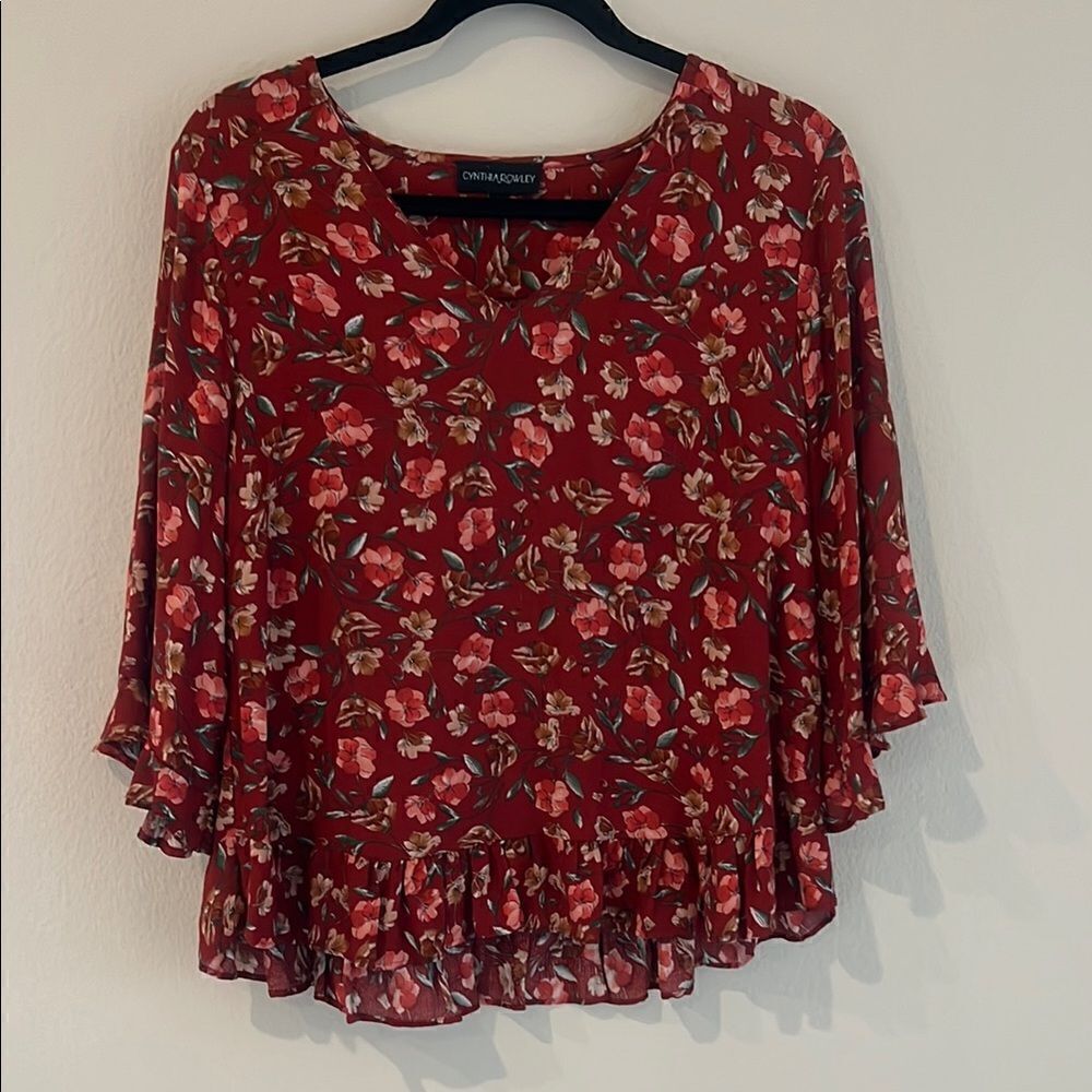 Cynthia Rowley Women's Floral Red Top